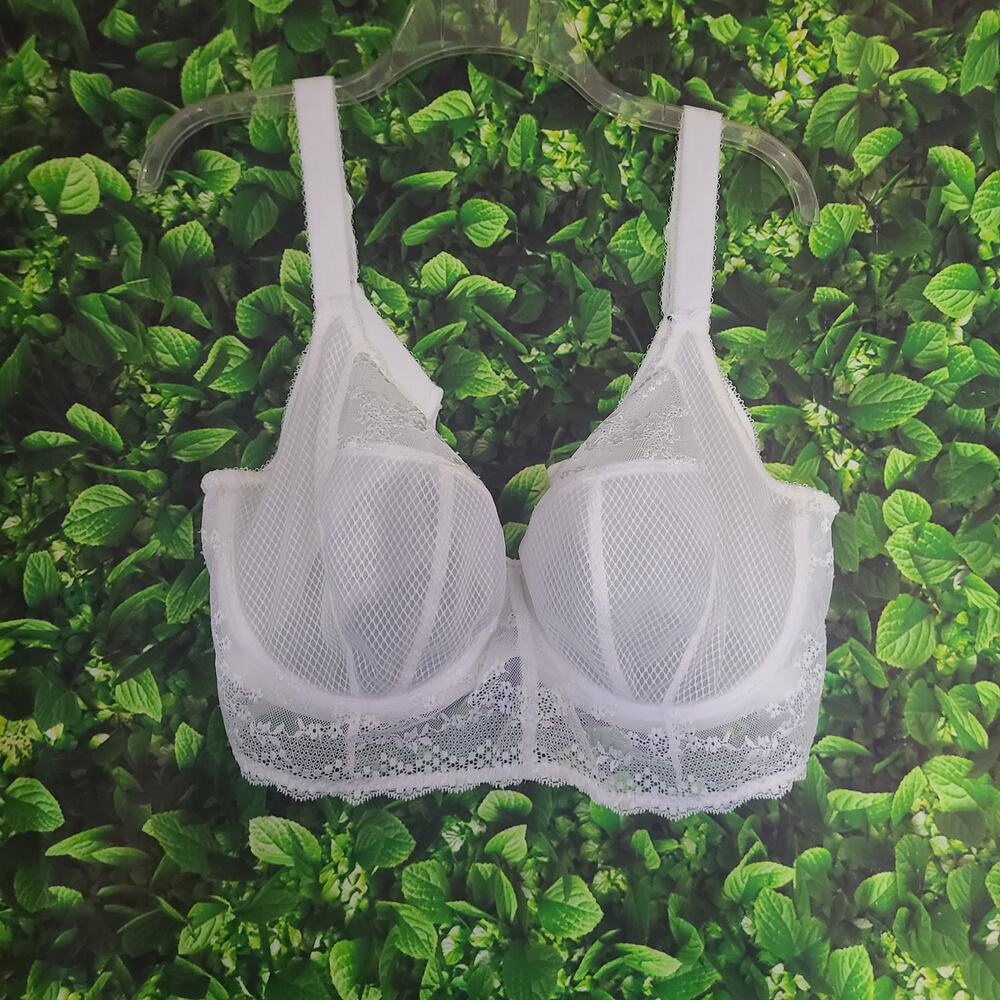Elomi Charley Lace Longline Underwire Bra White Full Figure 40H EL4381